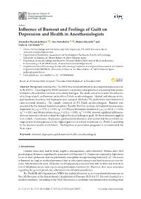 Influence of Burnout and Feelings of Guilt on Depression and Health In