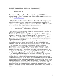 Principle of Relativity in Physics and in Epistemology Guang-Jiong