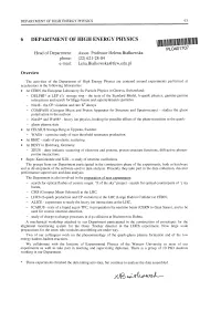 Department of High Energy Physics: Overview