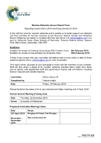 Member Networks Annual Report Form Reporting Events Held in 2018 and Those Planned for 2019