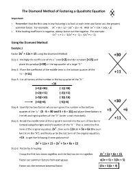 The Diamond Method of Factoring a Quadratic Equation
