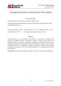 A Pragmatic Stylistic Framework for Text Analysis