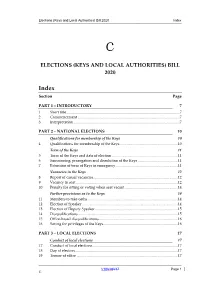 Elections (Keys and Local Authorities) Bill 2020 Index