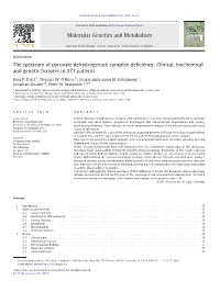The Spectrum of Pyruvate Dehydrogenase Complex Deficiency