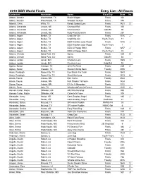 2019 BBR World Finals Entry List