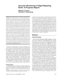 Acoustic Monitoring of Night-Migrating Birds: a Progress Report