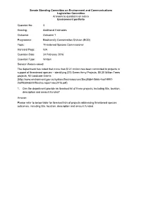 Environment and Communications Legislation Committee Answers to Questions on Notice Environment Portfolio