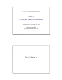 Lecture 1: Selection Bias and the Experimental Ideal, Slide 0