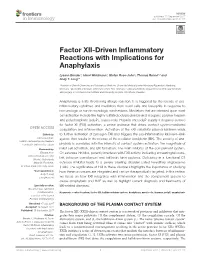 Factor XII-Driven Inflammatory Reactions with Implications for Anaphylaxis