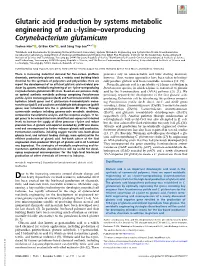Glutaric Acid Production by Systems Metabolic Engineering of an L-Lysine–Overproducing Corynebacterium Glutamicum