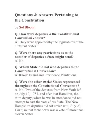 Questions & Answers Pertaining to the Constitution