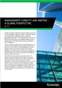 MANAGEMENT LIABILITY and #METOO - a GLOBAL PERSPECTIVE May 2018