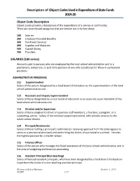 Description of Object Codes Used in Expenditure of State Funds 2019-20