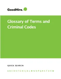 Glossary of Terms and Criminal Codes