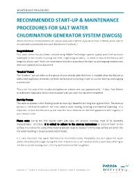 Recommended Start-Up & Maintenance Procedures