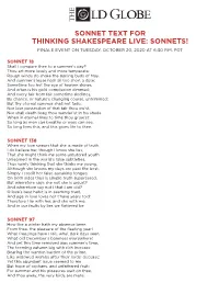 Sonnets! Finale Event on Tuesday, October 20, 2020 at 6:30 P.M