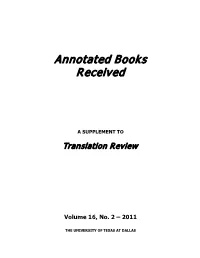 Annotated Books Received