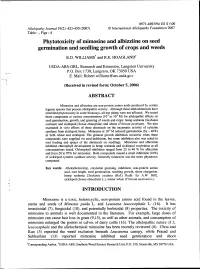 Phytotoxicity of Mimosine and Albizziine on Seed Germination and Seedling Growth of Crops and Weeds