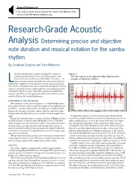 Research-Grade Acoustic Analysis Determining Precise and Objective Note Duration and Musical Notation for the Samba Rhythm