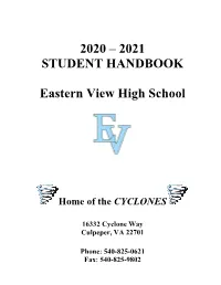2020 – 2021 STUDENT HANDBOOK Eastern View High School