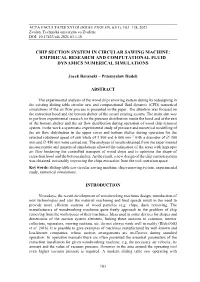 Chip Suction System in Circular Sawing Machine: Empirical Research and Computational Fluid Dynamics Numerical Simulations