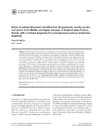Notes on Plated Dinosaurs (Ornithischia: Stegosauria), Mostly