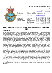 RAFOC REMINISCENCES and RAMBLINGS - WEEK 45 – 12Th FEBRUARY 2021 GREETINGS