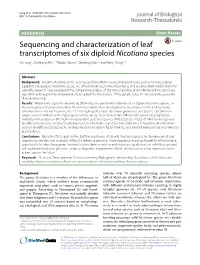 Sequencing and Characterization of Leaf Transcriptomes of Six Diploid Nicotiana Species Ni Long1, Xueliang Ren2, Zhidan Xiang3, Wenting Wan1 and Yang Dong1,4*
