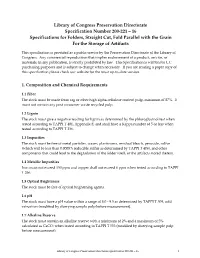 200-221 – 16 Specifications for Folders, Straight Cut, Fold Parallel with the Grain for the Storage of Artifacts