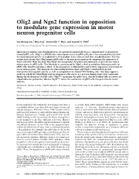 Olig2 and Ngn2 Function in Opposition to Modulate Gene Expression in Motor Neuron Progenitor Cells