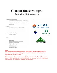 Coastal Backswamps: Restoring Their Values…