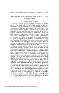 How Should the College Teach Analytic Geometry?*