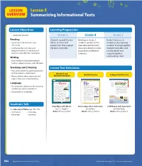 Lesson 5 OVERVIEW Summarizing Informational Texts