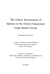The Galaxy Environment of Quasars in the Clowes-Campusano Large Quasar Group