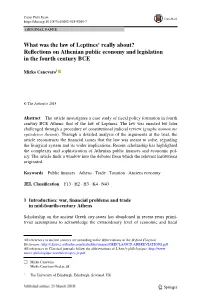 What Was the Law of Leptines' Really About? Reflections on Athenian