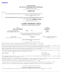 CAMDEN PROPERTY TRUST (Exact Name of Registrant As Specified in Its Charter)