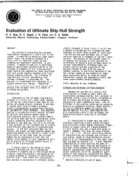 Evaluation of Ultimate Ship Hull Strength R