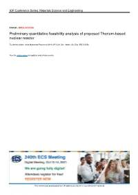 Preliminary Quantitative Feasibility Analysis of Proposed Thorium-Based Nuclear Reactor