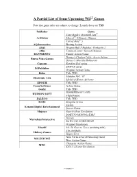 Upcoming Wii Game List