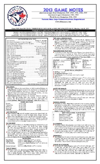 2013 Game Notes