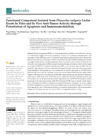 Functional Component Isolated from Phaseolus Vulgaris Lectin Exerts in Vitro and in Vivo Anti-Tumor Activity Through Potentiation of Apoptosis and Immunomodulation