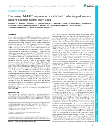 Decreased N-TAF1 Expression in X-Linked Dystonia-Parkinsonism Patient-Specific Neural Stem Cells Naoto Ito1,2,*, William T