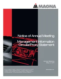 Notice of Annual Meeting Management Information Circular/Proxy Statement