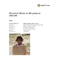 Overview Music in Me Projects 2008-2009