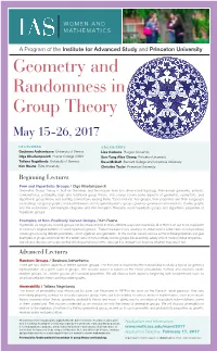 Geometry and Randomness in Group Theory May 15-26, 2017