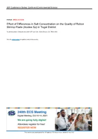 PDF, Effect of Differences in Salt Concentration on the Quality Of