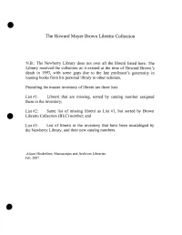 The Howard Mayer Brown Libretto Collection
