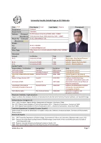 University Faculty Details Page on DU Web-Site