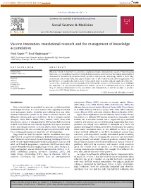 Vaccine Innovation, Translational Research and the Management of Knowledge Accumulation