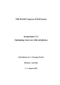 19Th World Congress of Soil Science Symposium 2.1.1 Optimizing Water